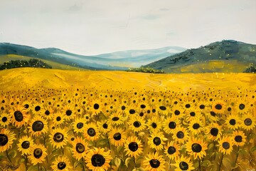Obraz premium Sunflower Symphony Fields of Bright Yellow Bloom