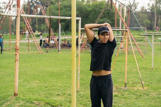Man performing stretching exercise.