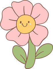Retro Spring flower groovy cartoon doodle drawing