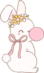 Retro Spring bunny groovy cartoon doodle drawing