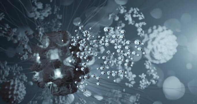 Fidaxomicin rotating 3d molecule, molecular structure of dificid, seamless video