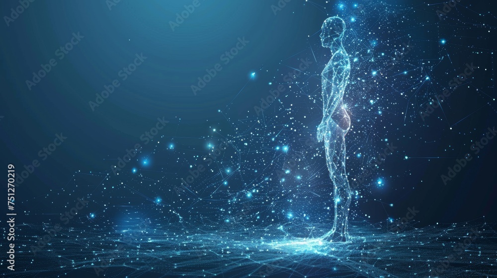 Aufkleber a low polygonal image of a human body in the form of a starry sky or space composed of points, lines