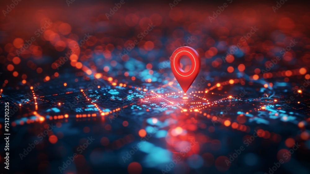 Fototapete a low polygonal pin icon on an abstract map. the design is of a technology theme. geometric backgrou