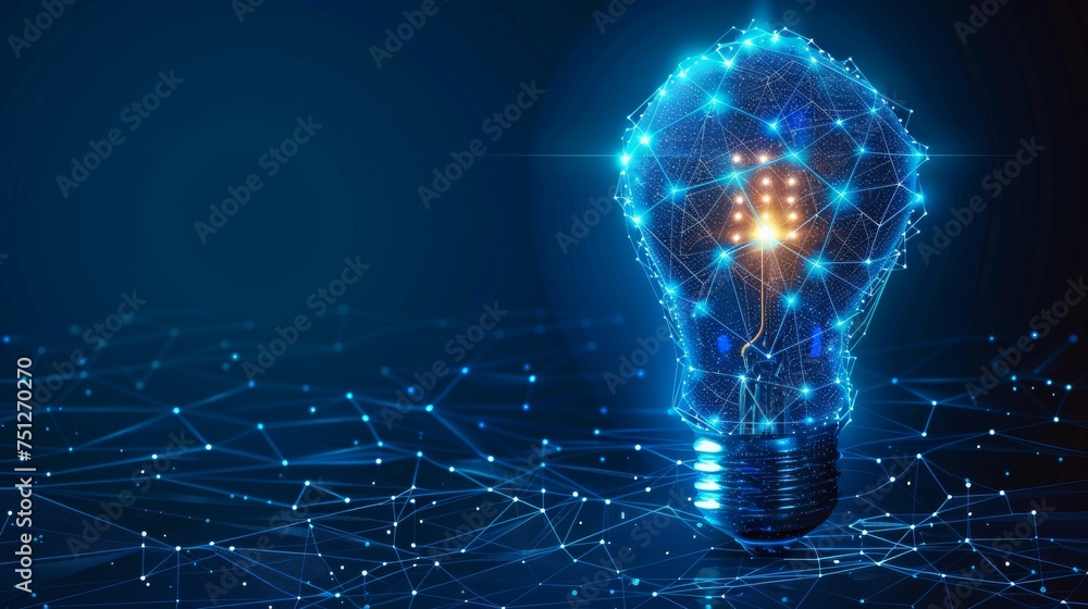 Aufkleber blue abstract solar panel with light bulb. renewable energy. geometric background. wireframe light c