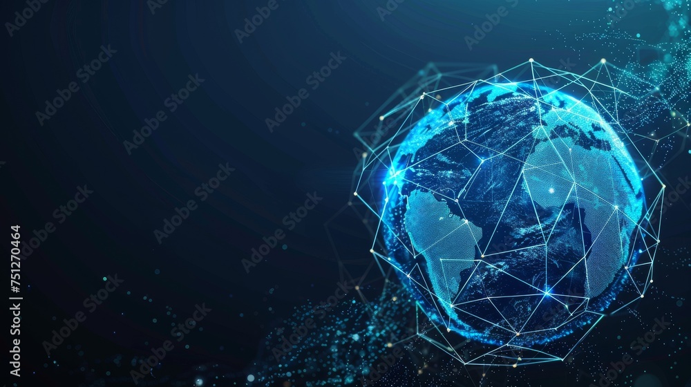 Poster planet earth in a blue glowing power button. earth hour concept. low poly design. geometric backgrou