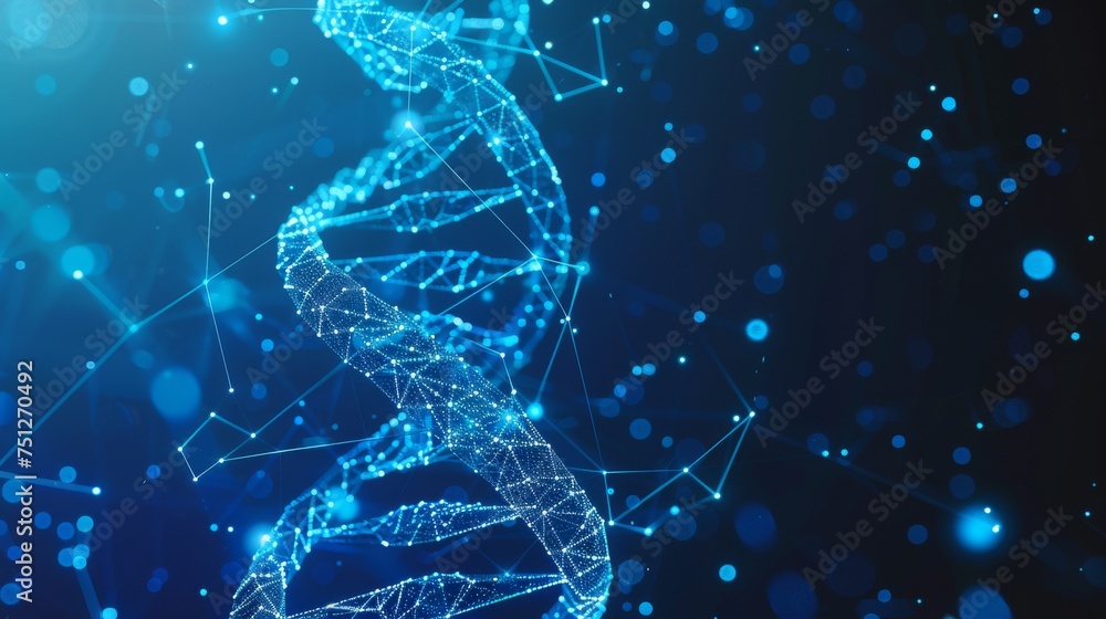 Aufkleber an abstract 3d polygonal wireframe dna molecule helix spiral to illustrate or use in medical science