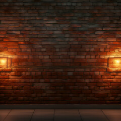 3d rendering of a brick wall with a glowing lamp in it