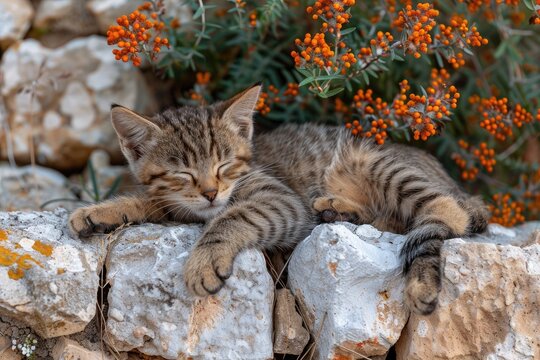 a cutest cat lying down and sleeping professional photography