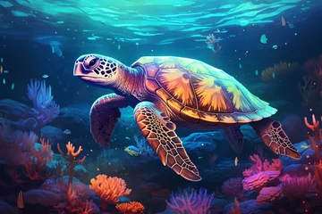 Poster a sea turtle swimming in the ocean © Gheorghe