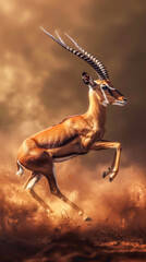 An antelope gracefully leaping across the screen, mobile phone wallpaper or advertising background
