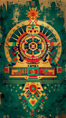 Minimalist representation of iconic Aztec symbols and architecture, mobile phone wallpaper