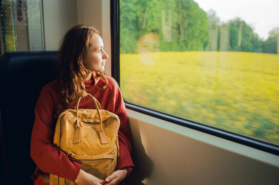 Woman traveling in the train 