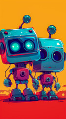 Adorable little robots with big digital eyes and friendly smiles. mobile phone wallpaper