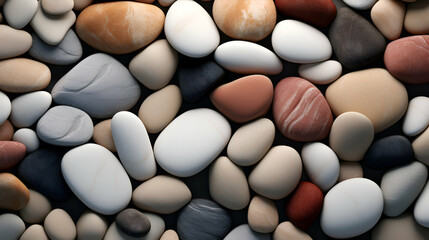 Colorful pebble stones background. Top view. 3d render