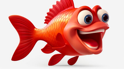 Red fish with a cheerful face 3D on a white background.