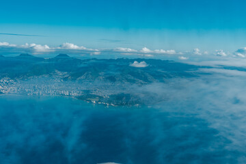 Waikiki and Diamond Head, Oahu Hawaii. Aerial photography of Honolulu to Kahului from the plane.	
