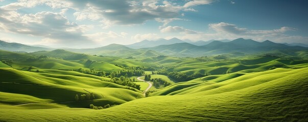 Naklejka premium vast expanse of rolling hills covered in lush green