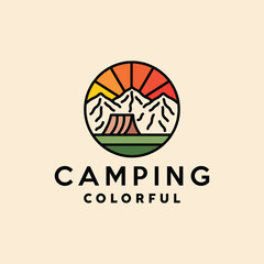 Mountain Logo Colorful Vector, Monoline High Peak Icon Symbol, Adventure Creative Vintage Graphic Design