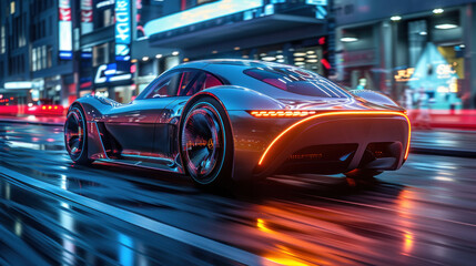 EV car with motion lighting. Automotive innovation and technology concepts. - obrazy, fototapety, plakaty