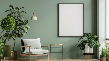 blank frame poster mockup at living room