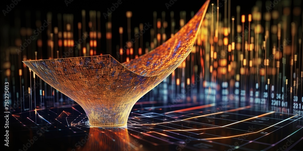 Poster high speed big data flowing trough virtual cables, database funnel information processing concept