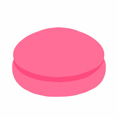 Pink macaron in hand drawn cartoon style. Cute traditional French cookie. Vector illustration isolated on white background.