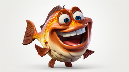 Red fish with a cheerful face 3D on a white background.
