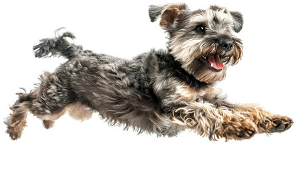 Healthy Schnauzer dog jumping, isolated on transparent background