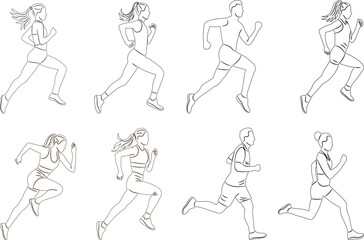set of running people sketch, on white background vector