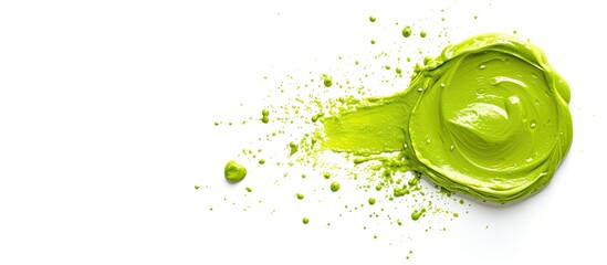 A silver spoon with a distinct blob of green paint on its surface, set against a plain white background. The paint appears freshly applied, creating a striking contrast with the clean silver utensil.