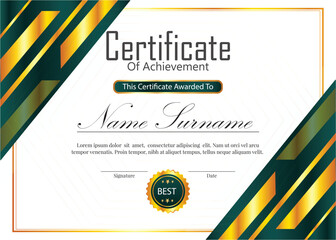  new professional certificate design with green and golden gradients color abstract background with lines