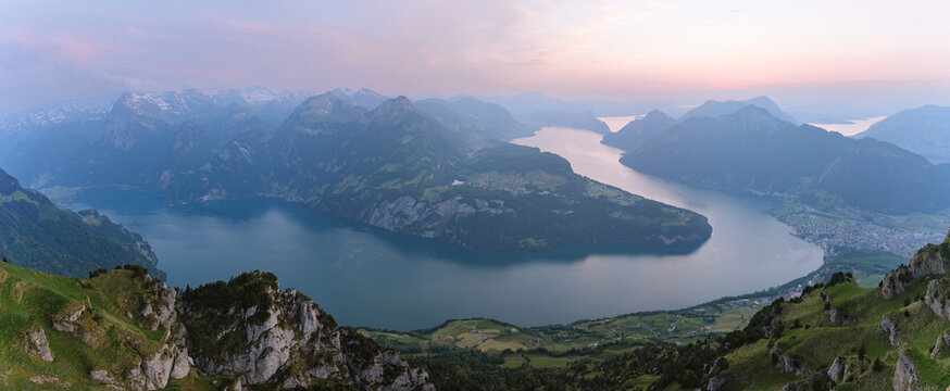 Panoramic View of lake Lucerne from Fronalpstock summit