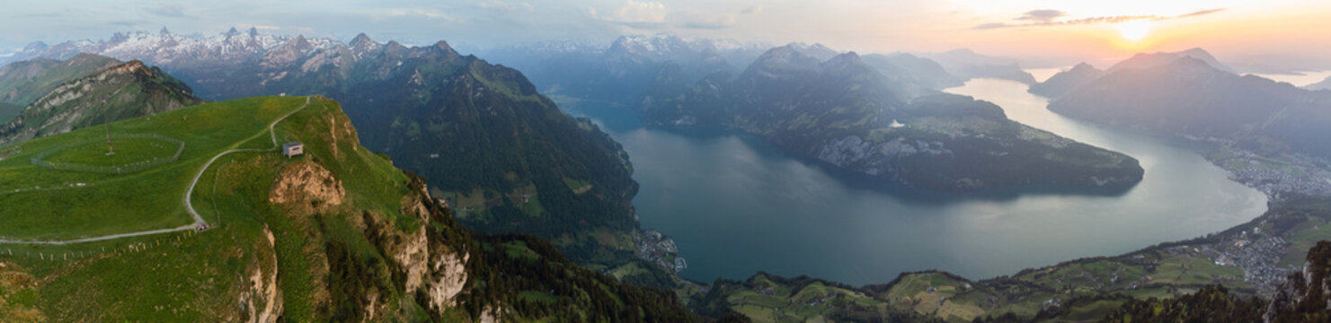 Panoramic View of lake Lucerne from Fronalpstock summit