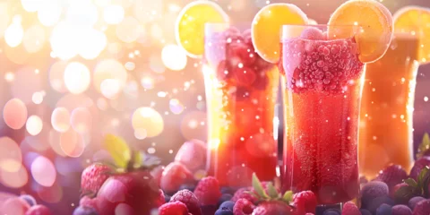 Poster Fruits and berry drink Fresh fruits juice splashing together  © muhammadjunaidkharal