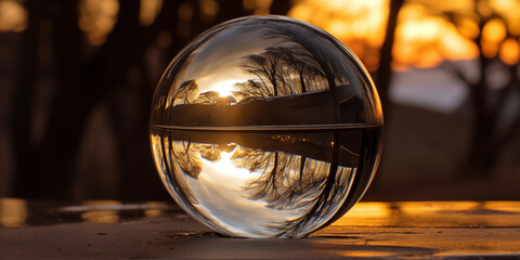 images of glass ball at sunset, glass ball reflections, Reflecting on New Beginnings: Capturing the Essence of Fresh Starts Through Beautiful Reflective Imagery