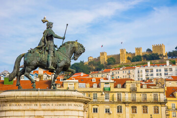 Bronze equestrian statue of Cortes in Lisbon, Portugal