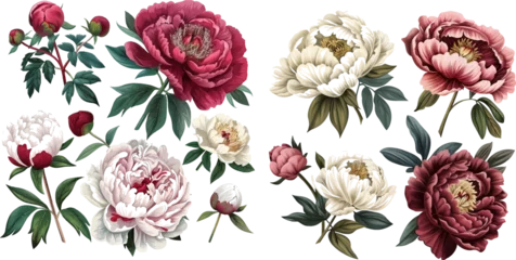 Tapeten Botanical natural flowers peonies Illustration © Mark