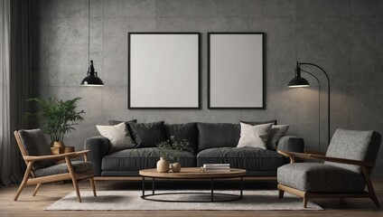 The frame mockup,  perfectly complements the living room wall poster mockup, creating an interior mockup with a house background that showcases modern interior design in a stunning 3D render.