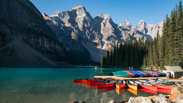Canoes on the Moraine Lake