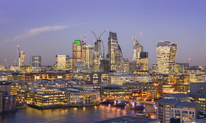 Fototapeta na wymiar Modern London skyline with shard building on horizon at sunset 