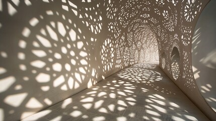 Intricate patterns of light and shadow converging in a mesmerizing display, creating a serene yet dynamic visual experience.