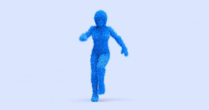 Happy 3D Female Character Covered With Fur Dancing On Empty Background. Perfect Loop. Dance And Entertainment Related 3D Abstract Animation.