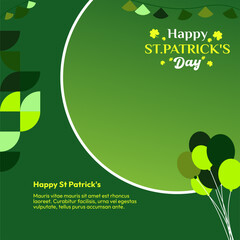 Happy St Patrick's Day square banner in modern geometric style. Great for greeting covers, social posters and St Patrick's Day celebration party invitations with text. Vector illustration