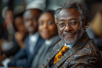 group of friends having a meeting in the office, they are wearing formal suits