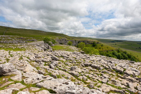 The limestone pavement on the top of Malham Cove, Yorkshire Dales National Park, North Yorkshire, England, UK