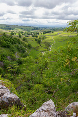 Fototapeta na wymiar Malhamdale valley from the top of Malham Cove, Yorkshire Dales National Park, North Yorkshire, England, UK