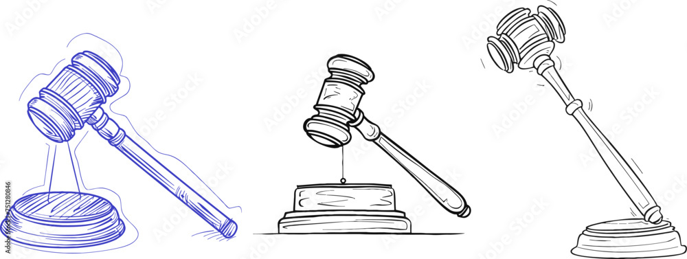 Poster a judge hammer continuous line