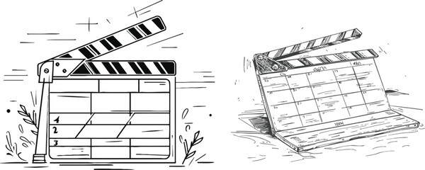 one line drawing of movie production clapboard