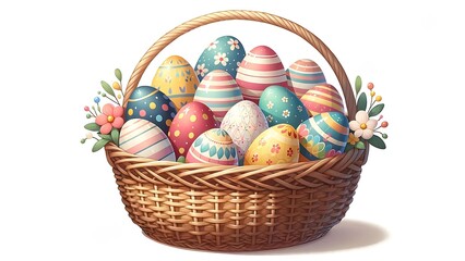 Fototapeta na wymiar Easter Eggs in Basket on white background