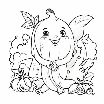 Coloring book with banana. Cute and Adorable Banana Buddy. A Sweet Adventure in the World of Health.